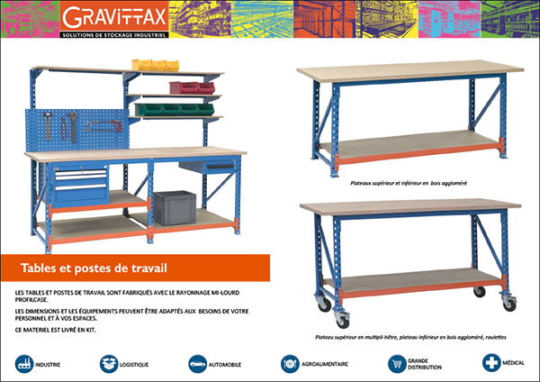 Table de travail avec plateau inférieur et roulettes